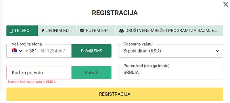 BetWinner registracija naloga u Srbiji