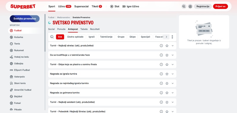 Superbet Svetsko Prvenstvo kvote